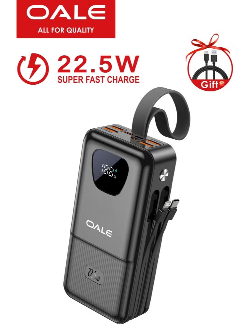 OALE 30000mAh Power Bank, 22.5W Fast Charging, Built-in Type-C & Lightning Cables, Multiple USB Outputs, Flashlight - Image 1